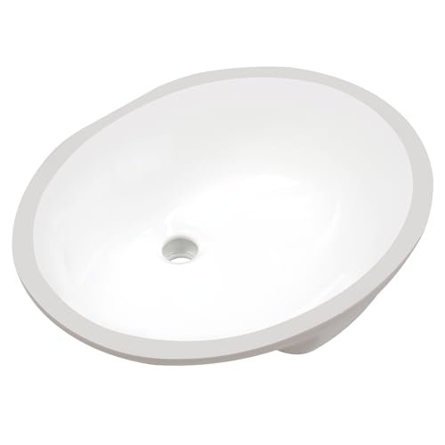 Enbol 17x14 inch Oval Undermount Ceramic Bathroom Sink - White Porcelain Vessel Lavatory Basin with Overflow, Countertop Vanity Sink ECU1714-1