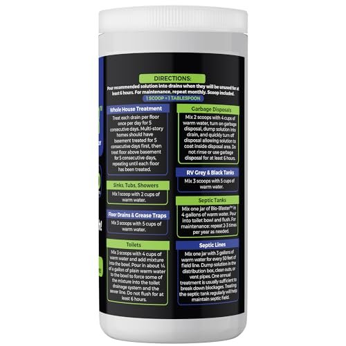 Enzyme Drain and Septic Cleaner and Friendly Bacteria Booster. Extra Large 2 lb. Deodorizes and Unclogs Pipes - Septic Tanks - RV Tanks-and More. No Caustic Chemicals! Dissolves Fats, Oil, and Grease.