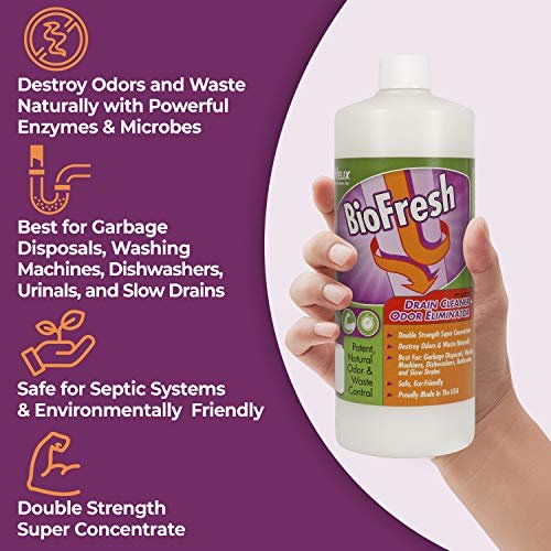 Enzyme Drain Cleaner & Deodorizer for Sink Drain, Showers, Septic Systems, Bathroom & Kitchen - Smell Remover for Fruit Fly Garbage Disposals, Dishwasher & Washing Machines - (32oz)
