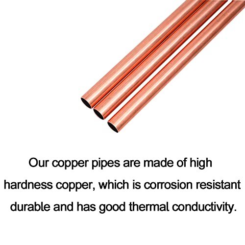Eoiips Copper Round Tube 1/2”OD x 12/25”ID (12-13mm) Straight Copper Round Metal Pipe Tubing, 10" Length, 3pcs