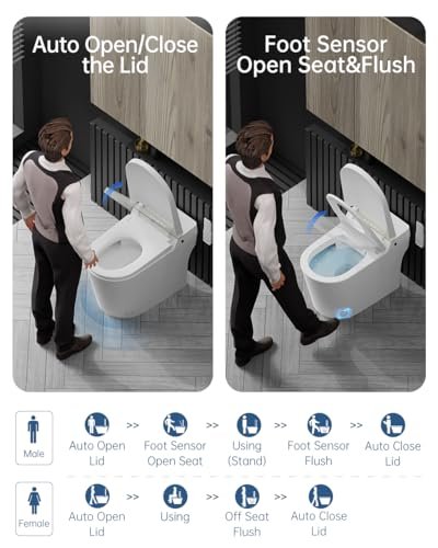 EPLO Smart Toilet Bidet,Auto Open/Close lid,Blackout Flush,Heated Seat,Dual Auto Flush,Foot Sensor Operation,LED Display,Tankless One Piece Elongated Modern Bidet Toilet Combo G20