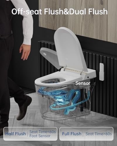 EPLO Smart Toilet Bidet,Auto Open/Close lid,Blackout Flush,Heated Seat,Dual Auto Flush,Foot Sensor Operation,LED Display,Tankless One Piece Elongated Modern Bidet Toilet Combo G20