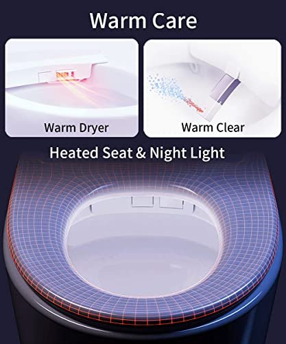 EPLO Smart Toilet - Elongated Heated Seat, Auto Flush,Kick Flush,Warm Wash, Modern One piece Toilet with Bidet built in, ADA Comfort Height for Bathroom, Blackout can Flush, Night Light, LED Display