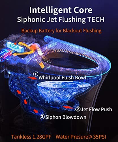EPLO Smart Toilet - Elongated Heated Seat, Auto Flush,Kick Flush,Warm Wash, Modern One piece Toilet with Bidet built in, ADA Comfort Height for Bathroom, Blackout can Flush, Night Light, LED Display