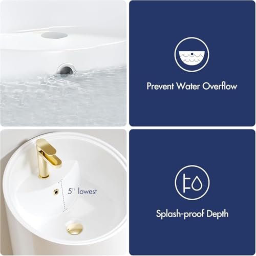 Eridanus Freestanding Pedestal Sink with Overflow, One Piece Modern Ceramic Pedestal Sinks, 18" L x 18" W x 38.25" H - Glossy White