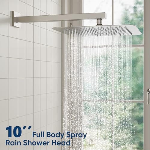 ESNBIA Shower System,10 Inches Shower Faucet Set with Pressure Balance Valve, Rain Shower Head with Handheld Spray Combo, Brushed Nickel