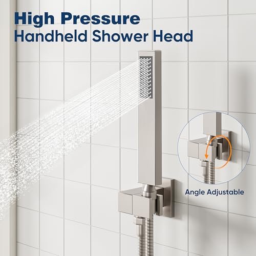 ESNBIA Shower System,10 Inches Shower Faucet Set with Pressure Balance Valve, Rain Shower Head with Handheld Spray Combo, Brushed Nickel
