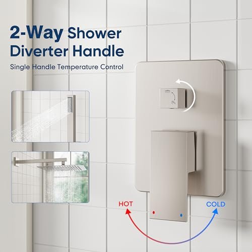 ESNBIA Shower System,10 Inches Shower Faucet Set with Pressure Balance Valve, Rain Shower Head with Handheld Spray Combo, Brushed Nickel