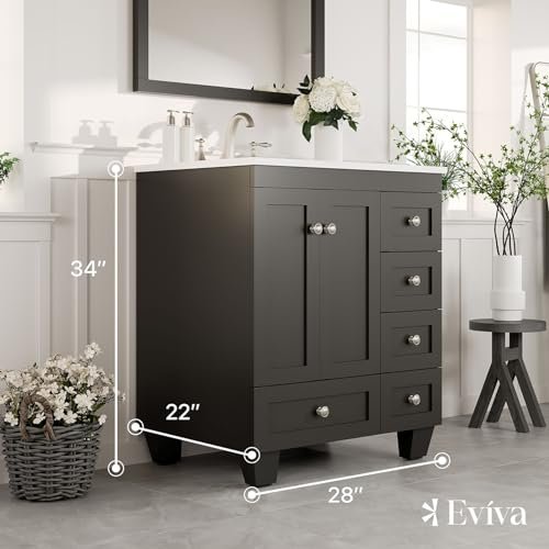 Eviva Acclaim 28 in. White Transitional Bathroom Vanity with Espresso Carrara Quartz Countertop and Undermount Porcelain Sink