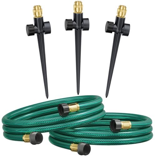 FANHAO Above Ground Irrigation Garden Sprinkler System, Metal Adjustable Lawn Sprinkler Set, 360 Degree Large Area Coverage Irrigation Kit for Lawn Grass Patio Flower Bed