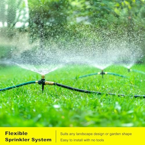 FANHAO Above Ground Irrigation Garden Sprinkler System, Metal Adjustable Lawn Sprinkler Set, 360 Degree Large Area Coverage Irrigation Kit for Lawn Grass Patio Flower Bed