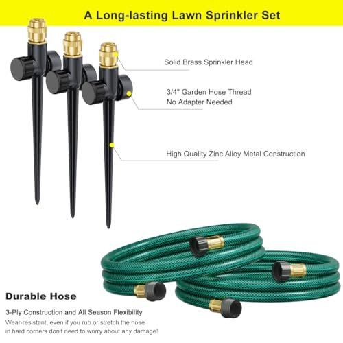 FANHAO Above Ground Irrigation Garden Sprinkler System, Metal Adjustable Lawn Sprinkler Set, 360 Degree Large Area Coverage Irrigation Kit for Lawn Grass Patio Flower Bed