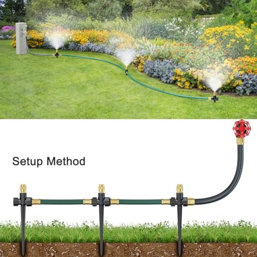 FANHAO Above Ground Irrigation Garden Sprinkler System, Metal Adjustable Lawn Sprinkler Set, 360 Degree Large Area Coverage Irrigation Kit for Lawn Grass Patio Flower Bed