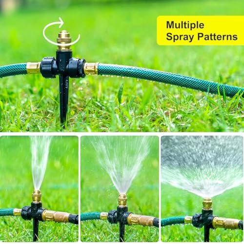 FANHAO Above Ground Irrigation Garden Sprinkler System, Metal Adjustable Lawn Sprinkler Set, 360 Degree Large Area Coverage Irrigation Kit for Lawn Grass Patio Flower Bed