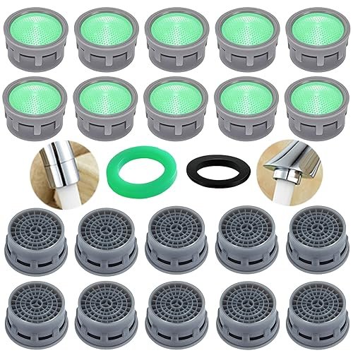 Faucet Aerator, 1.5 GPM Flow Restrictor Plug-In Faucet Aerator Replacement Parts for Bathroom or Kitchen (Green 20 Pieces)