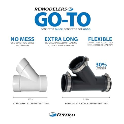 Fernco 1.5 in. Hub Flexible PVC Wye DWV Pipe Fitting Connector for Cast Iron, Steel and Plastic Connections in Black