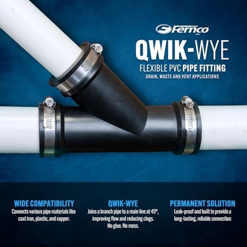 Fernco 1.5 in. Hub Flexible PVC Wye DWV Pipe Fitting Connector for Cast Iron, Steel and Plastic Connections in Black