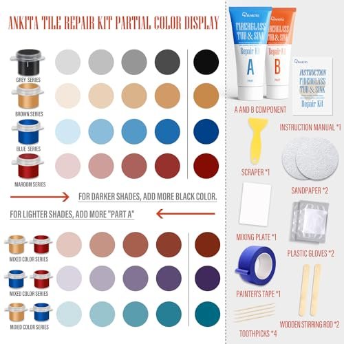 Fiberglass Tub Repair Kit(Color Match), Fiberglass Shower and Acrylic Bathtub Repair Kit for Scratches, Cracks, Chips, Holes on Porcelain, Enamel, Tubs, Tile, Sink, Fix Chipped Almond Fiberglass Tub