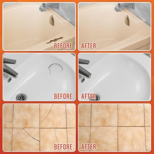 Fiberglass Tub Repair Kit(Color Match), Fiberglass Shower and Acrylic Bathtub Repair Kit for Scratches, Cracks, Chips, Holes on Porcelain, Enamel, Tubs, Tile, Sink, Fix Chipped Almond Fiberglass Tub