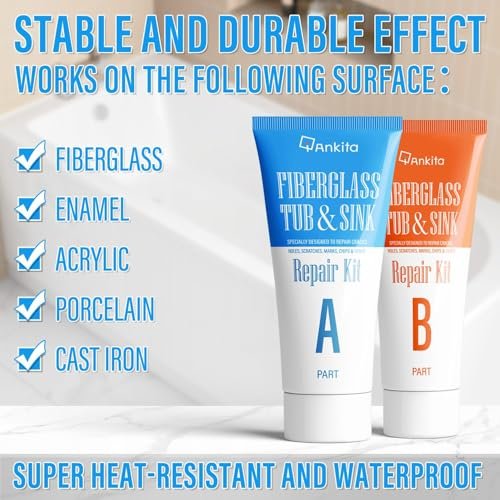 Fiberglass Tub Repair Kit(Color Match), Fiberglass Shower and Acrylic Bathtub Repair Kit for Scratches, Cracks, Chips, Holes on Porcelain, Enamel, Tubs, Tile, Sink, Fix Chipped Almond Fiberglass Tub