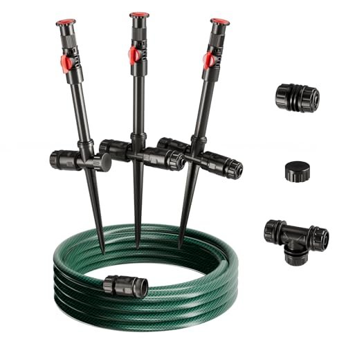 Flexible Sprinkler System, Above Ground DIY Irrigation Kit, Multi-Adjustable Lawn Sprinkler Set, Ideal for Plant and Flower Bed Watering, 30ft Garden Hose Included