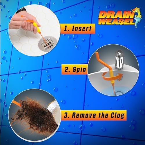 FlexiSnake Drain Weasel Sink Snake Hair Clog Remover Tool Kit, Sink, Pipe, Bathroom, Bathtub Drain Cleaner, 18-inch Long, Flexible, Made in The USA, 3 Pack Wand Refills and Removable Handle