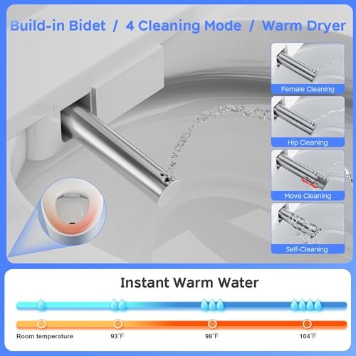 Foam Shield Smart Toilet with Bidet Built-in: Capacitive Foot Flush, Auto Lid & Seat & Flush, Hip & Female Clean, Heated Seat & Dryer, DIY & Standard Install