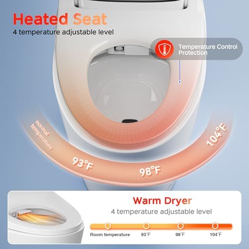 Foam Shield Smart Toilet with Bidet Built-in: Capacitive Foot Flush, Auto Lid & Seat & Flush, Hip & Female Clean, Heated Seat & Dryer, DIY & Standard Install