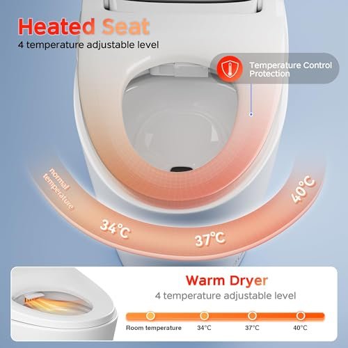 Foam Shield Smart Toilet with Bidet Built-in: Capacitive Foot Flush, Auto Lid & Seat & Flush, Hip & Female Clean, Heated Seat & Dryer, DIY & Standard Install