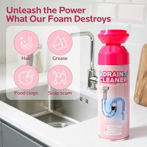 Foaming Drain Cleaner Clog Remover: Sink Cleaner Pipe Clogged Opener for Kitchen Bathroom Toilet Tubs and Showers (2 Pack)