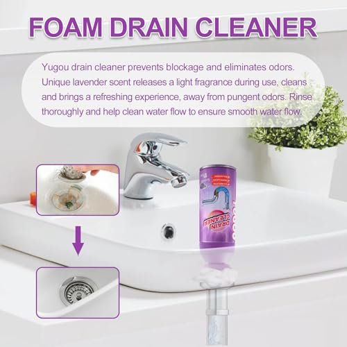 Foaming Drain Cleaner, Sink Drain Cleaner and Deodorizer for Kitchen Sinks, Shower Drains, Tubs (Lavender, 2pcs)