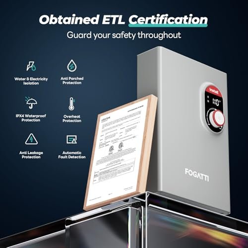FOGATTI 14kW Tankless Water Heater Electric, Up to 3.3 GPM, 240V On-Demand Instant Endless Water Heater, ETL Certified, 2-3 Point of Use Hot Water