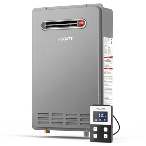 FOGATTI Natural Gas Tankless Water Heater - Outdoor Installation Up to 8.1 GPM, Gray Instant Hot Water Heater - Instagas Comfort 180S Series
