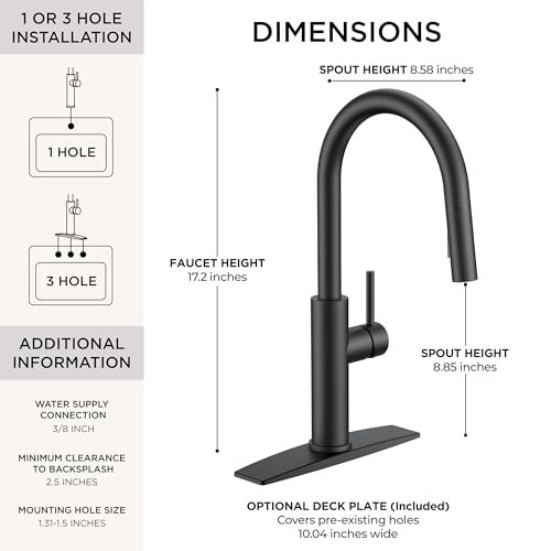 FORIOUS Kitchen Faucet with Pull Down Sprayer, Classic Matte Black, Single Handle High Arc Stainless Steel Kitchen Sink Faucet, 1 or 3 Hole Deck Mount for RV, Bar, Farmhouse, Laundry, Outdoor