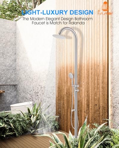 Free Standing Outdoor Shower Stainless Steel, 5-Function Nickel Shower Kit with 10''Rain Shower Head,Outdoor Shower Fixture for Backyard Beach Poolside,Floor Mounted