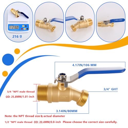 Full Flow Brass Hose Bibb, Heavy Duty 3/4" Male NPT * 3/4 GHT Male Threaded Outdoor Spigot/faucet for Gardens, Patios, Boiler Drain，Lead-Free Compliant