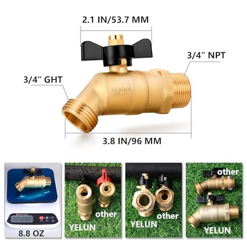 Full Flow Male outdoor-faucets Hose Bibb 3/4" Male NPT inlet Connection with 3/4" GHT water hose outlet Heavy-Brass Faucet for gardens and patios (Butterfly Handle)