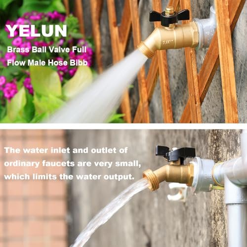 Full Flow Male outdoor-faucets Hose Bibb 3/4" Male NPT inlet Connection with 3/4" GHT water hose outlet Heavy-Brass Faucet for gardens and patios (Butterfly Handle)