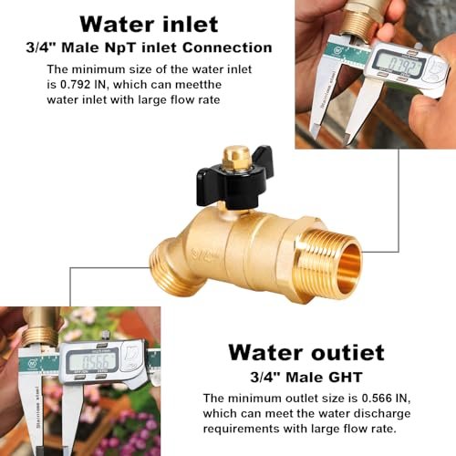 Full Flow Male outdoor-faucets Hose Bibb 3/4" Male NPT inlet Connection with 3/4" GHT water hose outlet Heavy-Brass Faucet for gardens and patios (Butterfly Handle)
