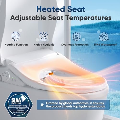 FVZ Bidet Toilet Seat Elongated Smart Heated Toilet Seat with Warm Water & Dryer, Feminine & Child Wash, Self-Clean Stainless Steel Nozzle, Adjustable Water Pressure, Slow Close Lid