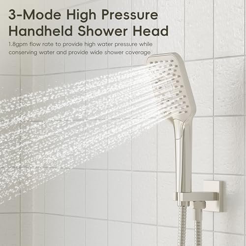 Gabrylly Shower System, Wall Mounted Shower Faucets Sets Complete for Bathroom with High Pressure 10" Rain Shower head and 3-Setting Handheld Shower Head Set, 2 Way Shower Valve Kit, Brushed Nickel