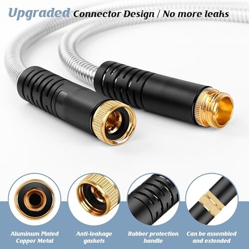 Garden Hose 100FT, Water Hose with 10 Function Nozzle, Garden Hose Metal with Leak-proof Connectors, No-Kink, Lightweight, Puncture-proof, Pet-proof, Sturdy, 550PSI, Hose for Outdoor, Yard