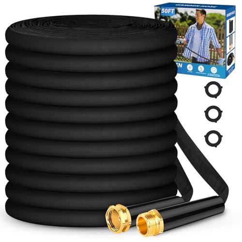 Garden Hose 50ft, Non-Expanding, Lightweight, Leak-Proof Metal interface, No-Knots, Portable, Wear-Resistant, Sturdy, Flexible, 3/4GHT, Water Hose for Yard, Garden