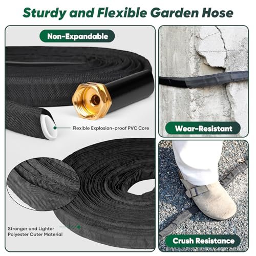 Garden Hose 50ft, Non-Expanding, Lightweight, Leak-Proof Metal interface, No-Knots, Portable, Wear-Resistant, Sturdy, Flexible, 3/4GHT, Water Hose for Yard, Garden