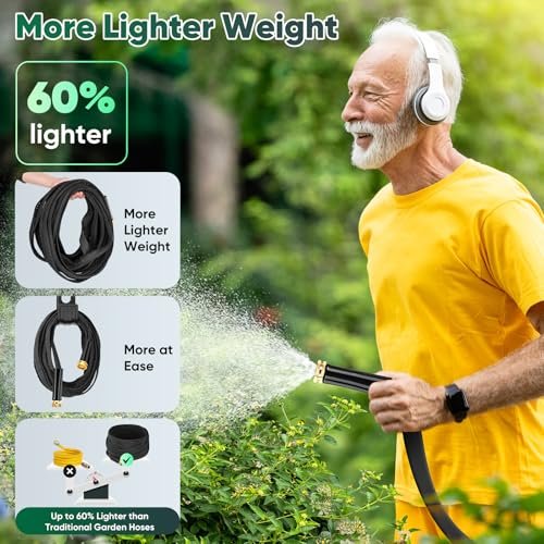 Garden Hose 50ft, Non-Expanding, Lightweight, Leak-Proof Metal interface, No-Knots, Portable, Wear-Resistant, Sturdy, Flexible, 3/4GHT, Water Hose for Yard, Garden