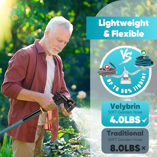 Garden Hose 50ft, Non-Expanding Water Hose Ultra Lightweight, Kink-Free, Sturdy, Flexible, Abrasion Resistant Hose for Yard, Lawn, Outdoor, Marine and Camper