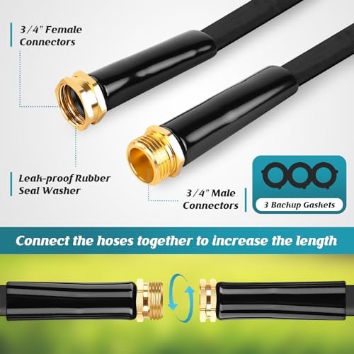 Garden Hose Non-Expanding 100ft, Flexible Garden Hose with 10 Function Hose Nozzle, Lightweight, Kink Free and Water Hose for Outdoor,Yard, Lawn, Car Wash, Marine,and Camper Use