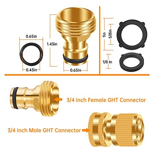Garden Hose Quick Connector, No-Leak 3/4 Inch GHT Thread Fitting Water Hose Female Adapter and Male Adapter, Heavy-Duty Rust Resistant Brass Water Pipe Connect, Easy to Use (6 Pack ）