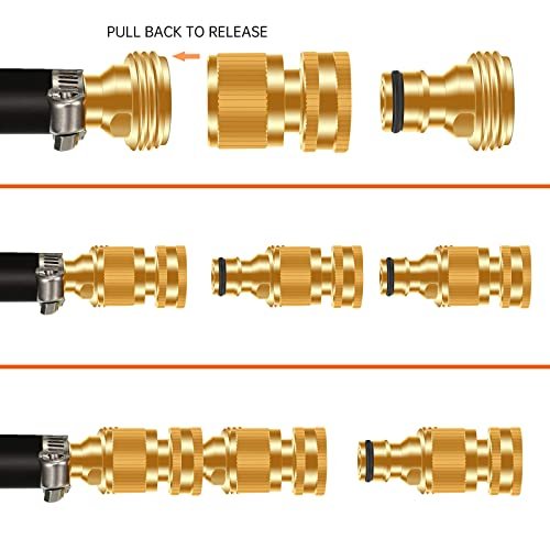 Garden Hose Quick Connector, No-Leak 3/4 Inch GHT Thread Fitting Water Hose Female Adapter and Male Adapter, Heavy-Duty Rust Resistant Brass Water Pipe Connect, Easy to Use (6 Pack ）