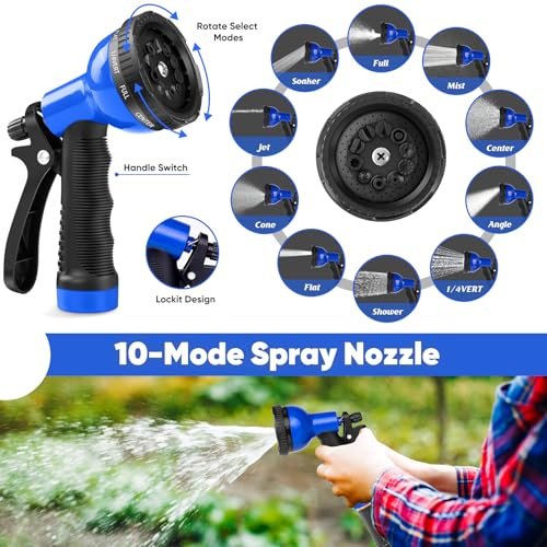 Garden Hose, Stainless Steel Metal Water Hose with 10 Function Nozzle, Lightweight Hose, No Kink, Leak-proof, Puncture Resistant for Yard, Outdoor, RV(25 ft)